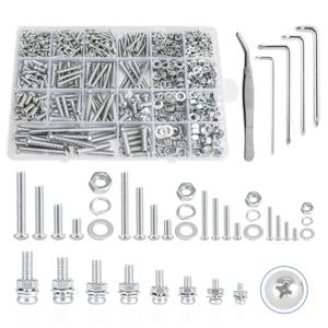 1218 Pcs Zinc Plated Screws Bolts and Nuts Assortment Sets with 4 Pcs Screws Wrenches, M3 M4 M5 M6 Metric Machine Screws Nuts Flat Washers and Lock Washer Kit, Zinc Plated and Anti Rust Screws Set