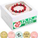 12x12x6 inch Cake Boxes 20 pcs, Large 12 inch Cake Box with Window for 6 Inch Tall Large Bakery Cakes, Pies, Sturdy Square White Cardboard, Cake Decorating Supplies (80 Pcs Stickers)