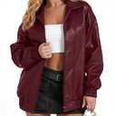 GraceSelect Womens Oversize Leather Jackets Zip Up Faux Motorcycle Bomber Jacket Biker Coats Fall Trendy Fashion Wine Red XL