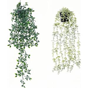 Freyalife 2pcs Fake Hanging Plants for Room Decor,Artificial Potted Plants Eucalyptus for Aesthetic Vintage Boho Home Office Living Bedroom Wall Patio Bathroom Bookshelf Christmas Indoor Outdoor Decor