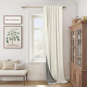 Extra Wide 70 Inch Blackout Curtains & Drapes 108 Inch Long 2 Panel for Sliding Glass Doors Modern Farmhouse Linen Blend Heavy Floor to Ceiling Large Window Bedroom Drape 70x108 Length Cream Off White (Natural)