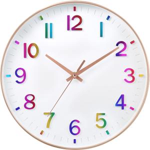 HZDHCLH Kid Wall Clocks Battery Operated,12 inch Silent Non Ticking Modern Wall Clock for Nursery Kids Room Living Room Bedroom Kitchen Office Classroom Decor (Gradient)