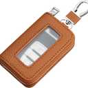 vvag Car Key Fob Holder, Universal Genuine Leather Key Fob Case with Hook and Loop Tape, Premium Automotive Smart Key fob Holder, for Remote Key Fob, Car Accessories for Women & Man (Orange)