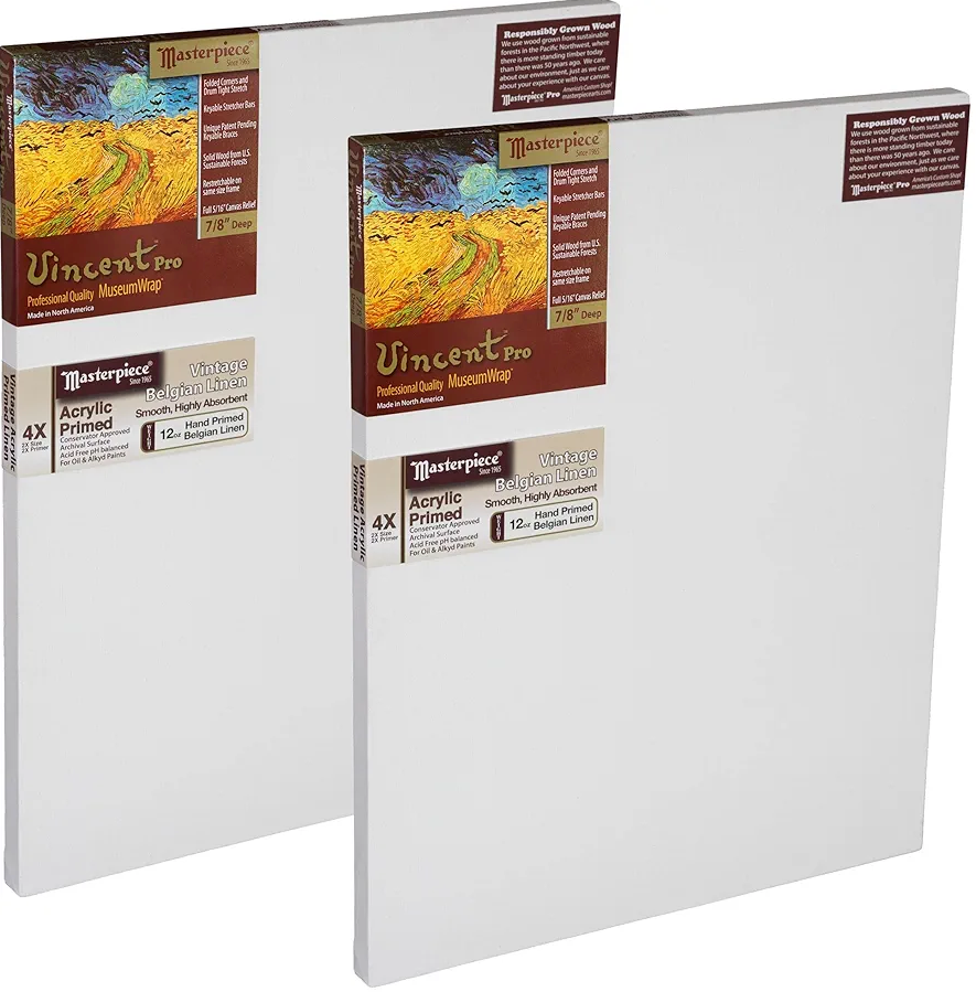 MASTERPIECE Z2VU-2127 Vincent Pro 2,2 cm Deep Vintage L22U belgisches Leinen, 340 g, Acryl, grundiertes Leinen, gespannte Leinwand, 53,3 x 68,6 cm, Weiß, 2 Stück