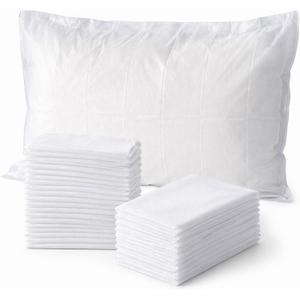 Disposable Pillow Case Covers, 100 Pack, 20 x 31.5 Inch White Single Use Pillow Covers for Travel, Guest Room, Massage Table, Spa and Temporary Bedding