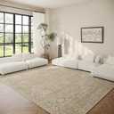Washable Living Room Area Rugs: 6'x9' Large Rug Stain Resistant Distressed Vintage Boho Rug Non Slip Low Pile Faux Wool Soft Rug for Kitchen Dining Room Nursery Kids Playroom Farmhouse Bedside Bedroom (Brown and Beige)