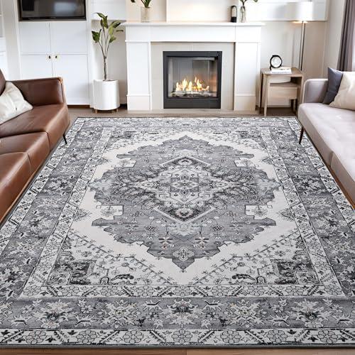 Noahas Area Rug 6x9 Washable Rug Grey and Blue Large Rugs for Living Room Vintage Kitchen Indoor Non Slip Low Pile Carpet