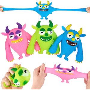 3pc Monster Squishy Fidget Toys - Stretch, Squeeze & Squish Stress Relief Toys, Action Figures for Boys, Valentine's & Easter Gifts for Kids