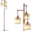 Industrial Floor Lamp,Dimmable Floor Lamp,Gold Tree Lamp Standing Lamp Tall Pole Lamps with 3 Elegant Crystal lampshades for Living Room Bedroom Office, Indoor