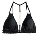 SOLY HUX Women's Halter Triangle Bikini Top Chain Strap Summer Beach Swimsuit Tops Solid Black Large