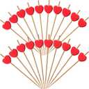 250PCS Red Love Heart Cocktail Picks, 4.7 Inch Long Bamboo Fancy Toothpicks for Appetizers, Decorative Bridal Wedding Valentines Party Food Drinks Garnish Fruit Skewer Sticks