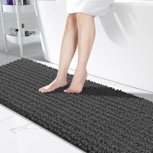 Yimobra Bathroom Runner Rug 70x24 Inch - Extra Long Non Slip Chenille Bath Mat, Soft & Absorbent, Machine Washable Shaggy Hallway Carpet for Vanity Tub Shower, Dark Gray Home Decor Accessories, Dark Grey