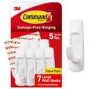Command 5 lb Large Utility Hooks, 7 Wall Hooks and 12 Command Strips, Damage Free Hanging with Adhesive Strips, No Tools for Hanging, Organization and Storage