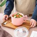 Ceramic Soup Bowl with Handle 32oz Microwave Ramen Bowl with Lid, Soup Mugs & Cups for Cereal, Oatmeal, Ramen, Instant Noodle, Soup Container with Lid (Pink)