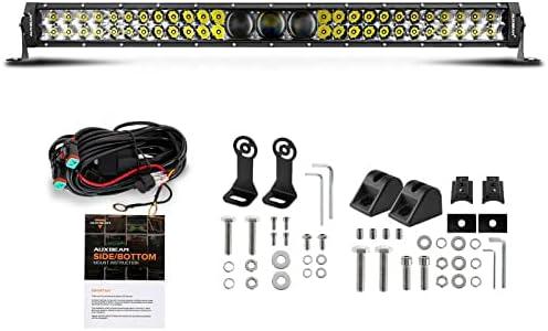 Auxbeam 32 Inch LED Bar 270W 33000LM 5D Pro Lens Off Road Driving Spot Flood Combo Fog Work Light With 10FT Wiring Harness Kit (Professional Grade Outdoor Lighting Source P8 LED)