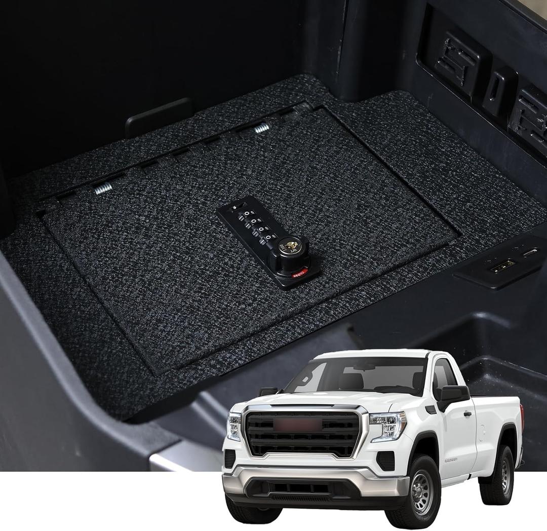 Center Console Gun Safe - Console Gun Vault Compatible with 2023-2024 Chevy Silverado 1500/GMC Sierra 1500, FIT 2022 Refreshed Model (4 Digit Lock with Key)