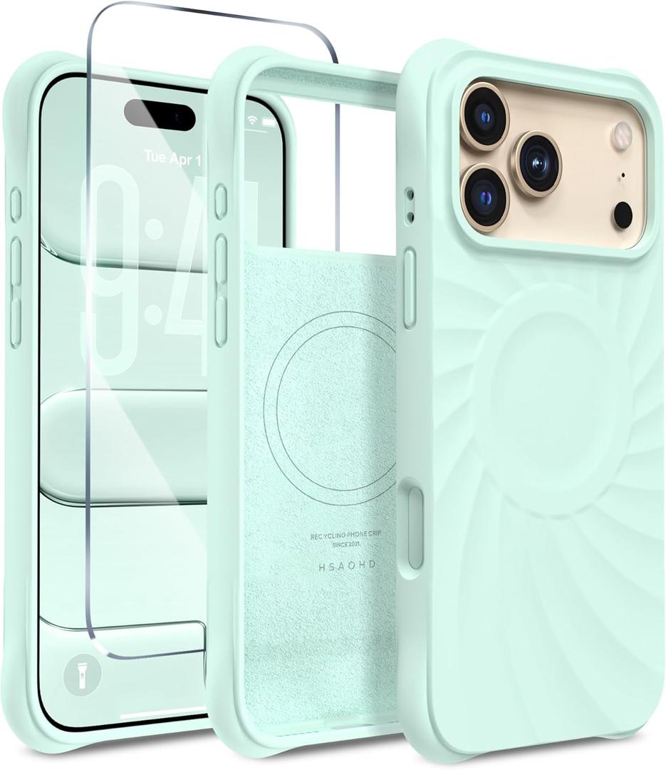 Magnetic for iPhone 17 Pro Case 6.3", Compatible with MagSafe, [Integrated Silicone Camera Control Cover] [Screen Protector], 2X MIL-STD Drop Protection Case for iPhone 17 Pro, Mint Green