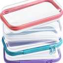 Hoolerry 4 Pcs Hard Clear Zipper Case Makeup Bags Plastic Zipper Pouch Transparent Storage Box Containers for Cosmetics, Snacks, Building Blocks, Puzzles(Clear,7.5 x 3.9 x 2 in,Multicolor)