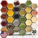 30 Set Magnetic Spice Jars for Refrigerator Hexagon Glass Spice Jars with Magnetic Lids, Shaker, Spice Labels, Magnetic Glass Spice Containers for RV Travel Trailer Kitchen Fridge Cabinet Wall mount