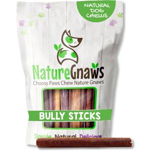 Nature Gnaws Large Bully Sticks for Dogs 5-6" (10 Count) - Thick Long Lasting for Aggressive Chewers and Large Dogs - Natural Beef Dog Chew Bones (EXP 08/01/26)