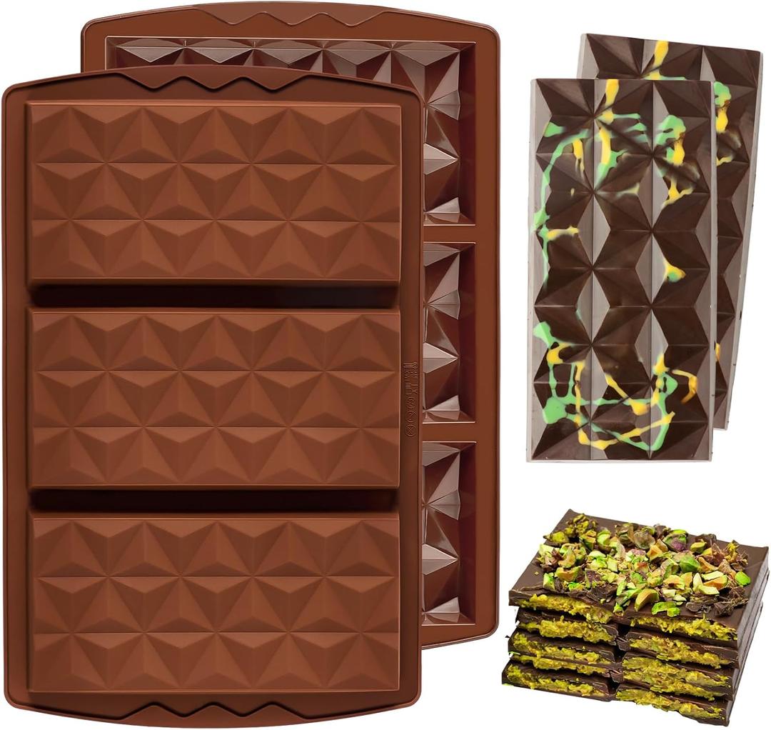 2 PCS Dubai Chocolate Bar Molds, Deep Stuffed Bar Mold Large Thick Silicone Molds for Filling Knafeh Pistachio Chocolate Bar (Pyramid)