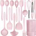 Silicone Cooking Utensils Set - 446F Heat Resistant Kitchen Utensils,Turner Tongs,Spatula,Spoon,Brush,Whisk,Kitchen Utensil Gadgets Tools Set for Nonstick Cookware,Dishwasher Safe BPA Free(Pink)