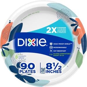 Dixie Medium Paper Plates, 8.5 Inch, 90 Count, 2X Stronger*, Microwave-Safe, Soak-Proof, Cut Resistant, Disposable Plates For Everyday Breakfast, Lunch, & Dinner Meals