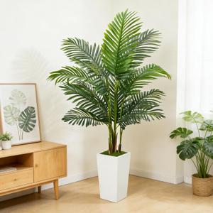5FT Artificial Palm Tree with Thickened and Sturdy Planter, Fake Plants with Dense Foliage and Natural Colors, Faux Plant for Home Office Living Room Decor Indoor
