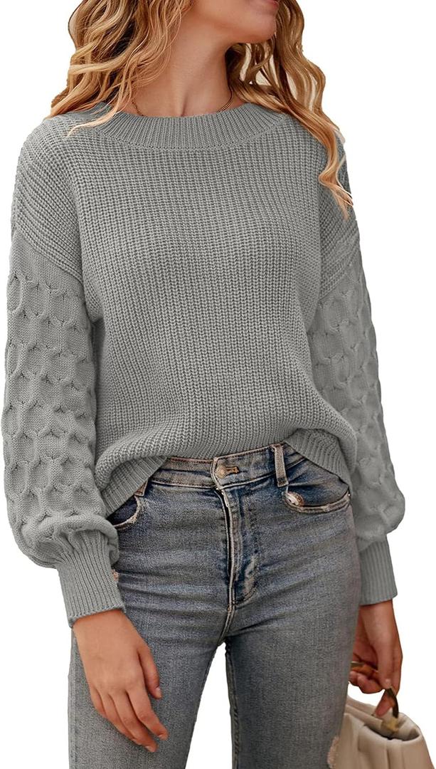 PRETTYGARDEN Women's Fall 2026 Pullover Sweater Casual Long Sleeve Loose Chunky Knit Tops Blouse Winter Fashion Clothing (Gray, M)
