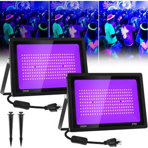 T-SUN 200W Black Lights Outdoor, 3 Brightness Modes Black Light Flood Light with Plug, Halloween Blacklight, IP66 Waterproof LED Flood Light for Glow Party Body Paint Poster Stage