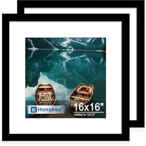 16x16 Frame Set of 2, Black Wood Style for 12 x 12 Mat, 16x16 in