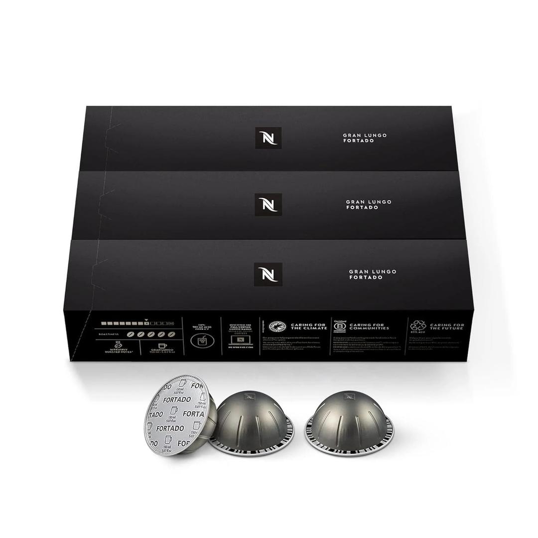 Nespresso Capsules Vertuo, Fortado Gran Lungo Americano, Dark Roast Espresso Coffee, 30 Count Coffee Pods, Brews 5.0oz. (EXP 05/31/26)