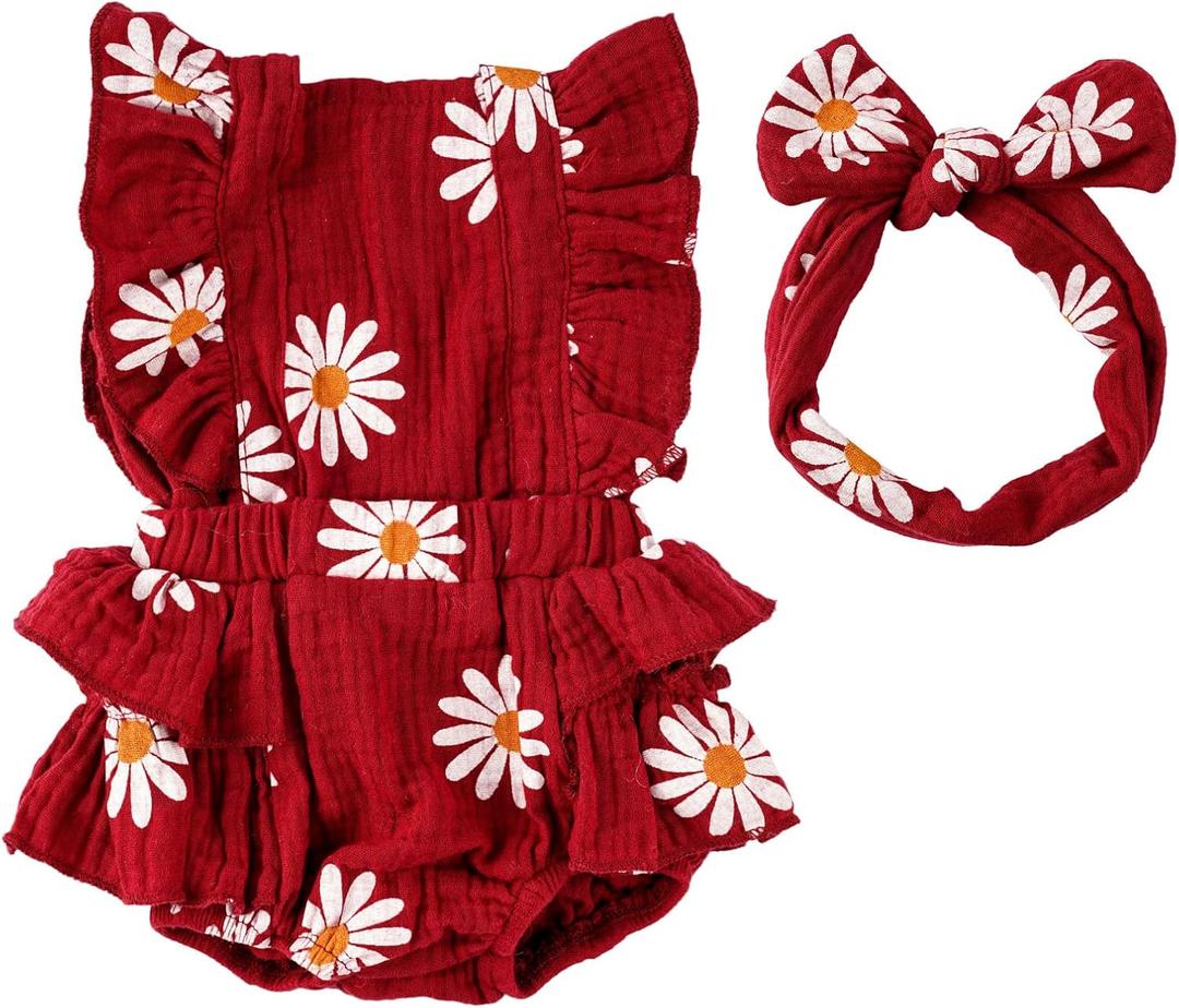 BABESIDE 2 Pcs Reborn Baby Doll Clothes for 17-22 Inch Dolls, Baby Doll Outfit Accessories with Floral Pattern fit Realistic Babydolls Girl Boy, Wine Red