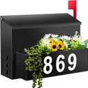 Wall-Mount Mailbox with Flag, Large Capacity Mailboxes for Outside House with Planter & 3 Sets of 0-9 Mailbox Number Stickers, Galvanized Steel Rust-Proof Post Box Metal Mail Box (Black)