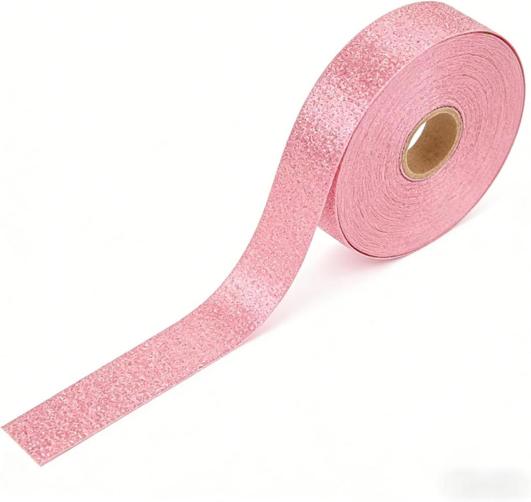 Meseey Glitter Ribbon 25 Yards Sparkle Homecoming Mum Ribbon for Christmas Gift Wrapping DIY Crafts Wreath Tree Ornaments Wedding Party Home Decoration (Pink, 1 1/4 Inch)