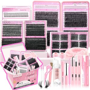 YIDUO 1846Pcs Lash Clusters Kit with Spikes+Bottom Cluster Lashes Kit Mix Styles 10-18mm Volume D Curly Wispy Soft DIY Individual Eyelash Extension Kit with Glue pestaas postizas Wholesale Large Pack