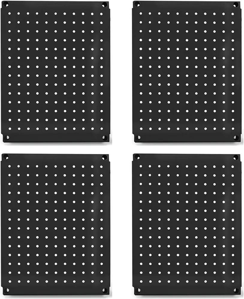 Metal Pegboard 12-Inch Tall x 16-Inch Wide Heavy Duty Wall Organizer for Home Garage Tool Storage 4pcs Black