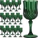 7OZ Plastic Wine Glasses, Reusable Vintage Goblets Unbreakable Drinking Glasses Crystal Water Cups Champagne for Wedding, Parties (24, Dark Green)