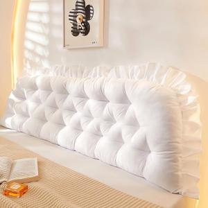 College Dorm Bed Bolster Pillow Long Reading Rectangular Headboard Pillow Backrest Support Cushion for Sitting in Bed Daybed Pillows Soft,White,Twin/90 * 50cm