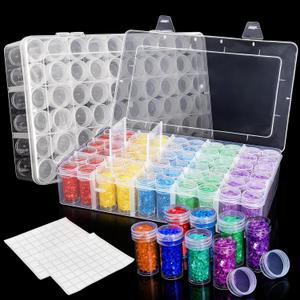 Pumtus 2 Pack Diamond Art Storage Containers, 120 Grids Beads Organizer Box with Label Stickers, Plastic 5D Embroidery Accessories Storage Case Jars for DIY, Art, Craft, Rhinestone, Seed