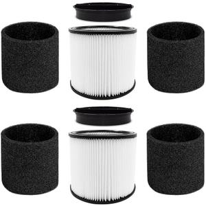 CERO 90304 Replacement Filter for Shop Vac 90304, 90350, 90333, 90585, 5 Gallon and Above Wet/Dry Vacuum Cleaners (2 Replacement Filter+2 Lids+4 Foam Sleeve Filters)