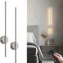Battery Operated Modern Wall Sconces, Dimmable Wireless Wall Light Set of Two with Remote Control, 3 Color Temperatures, Rechargeable LED Wall Sconce for Bedroom, Living Room,Hallway, 27.6 Inch Nickel