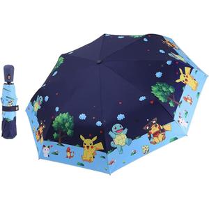 Kids Folding Umbrella- Automatic Open- Cartoon- UV Protection- Travel Umbrella Compact Windproof for Girls Boys Women (navy blue)