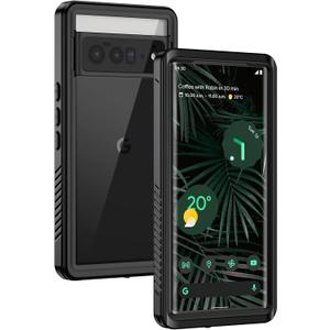 Lanhiem for Google Pixel 6 Pro Case, IP68 Waterproof Dustproof with Built-in Screen Protector, Heavy Duty Full Body Protective Phone Case for Pixel 6 Pro, Black/Clear