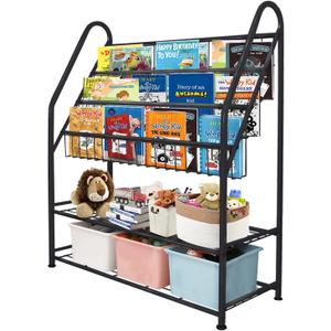 Aboxoo Metal Kids Bookshelf Black Large Freestanding for Children Room 32 in Toy Organizer Large Stable Bookcase Bookstore Library Book Unit Storage Kids Bed Living Room