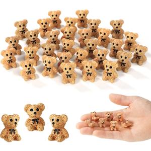 30pcs Mini Resin Teddy Bear, Cute Miniature Teddy Bears Plush Doll Tiny Animals Small Bears Perfect Decoration Accessories for Car Fairy Gardens Birthday Wedding Favor Party Dollhouse(Brown)
