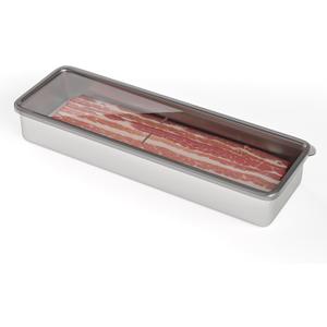 Freshmage Bacon Container for Refrigerator, 1 Pack 304 Stainless Steel Airtight Deli Meat Storage Container for Fridge Dishwasher Safe Long Kitchen Food Storage Containers with Lids with Elevated Base
