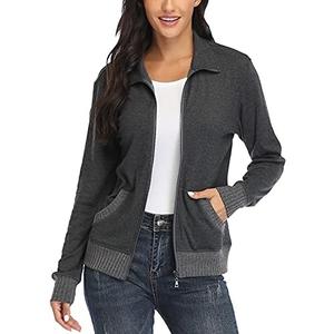 andy & natalie Women's Stand Collar Zip up Long Sleeve Jacket with Pockets Running Sweatshirts Jackets M