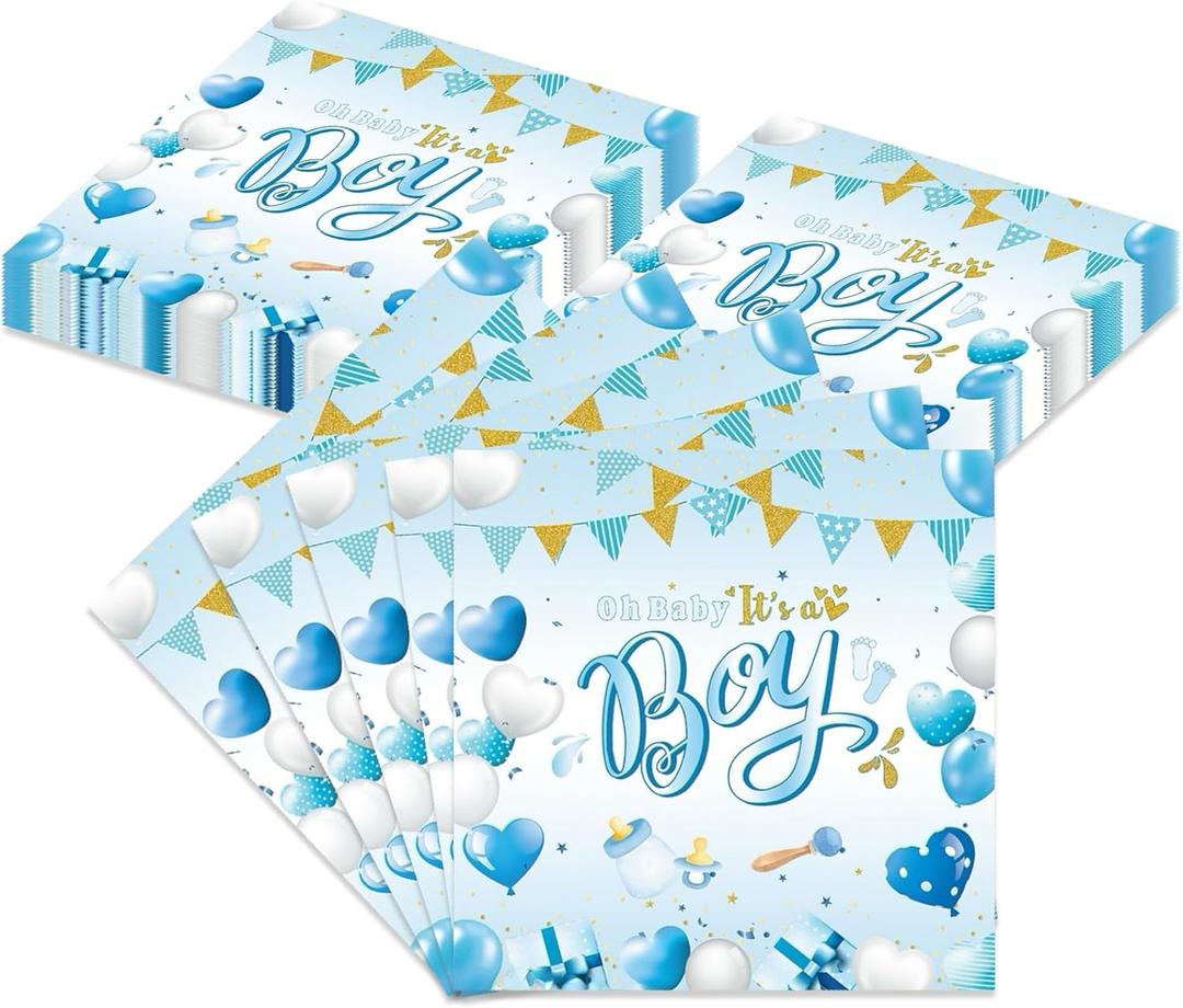 40 Pcs Gender Revealed Napkins Blue Baby Boy Disposable Paper Napkins for Dinner Picnic Cocktail Baby Shower Party Supplies - 6.5 x 6.5 In