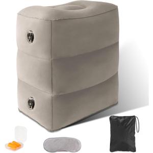 InflaSurf Inflatable Foot Rest Pillow for Travel, 4 Height Adjustable Leg Rest Pillow for Economy Class, Car, Office and Homes (1 piece, Grey)